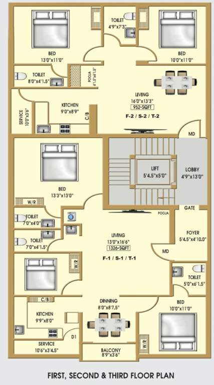  lakshmi ram nivas apartment Lakshmi Ram Nivas Apartment Cluster Plan from 1st to 3rd Floor