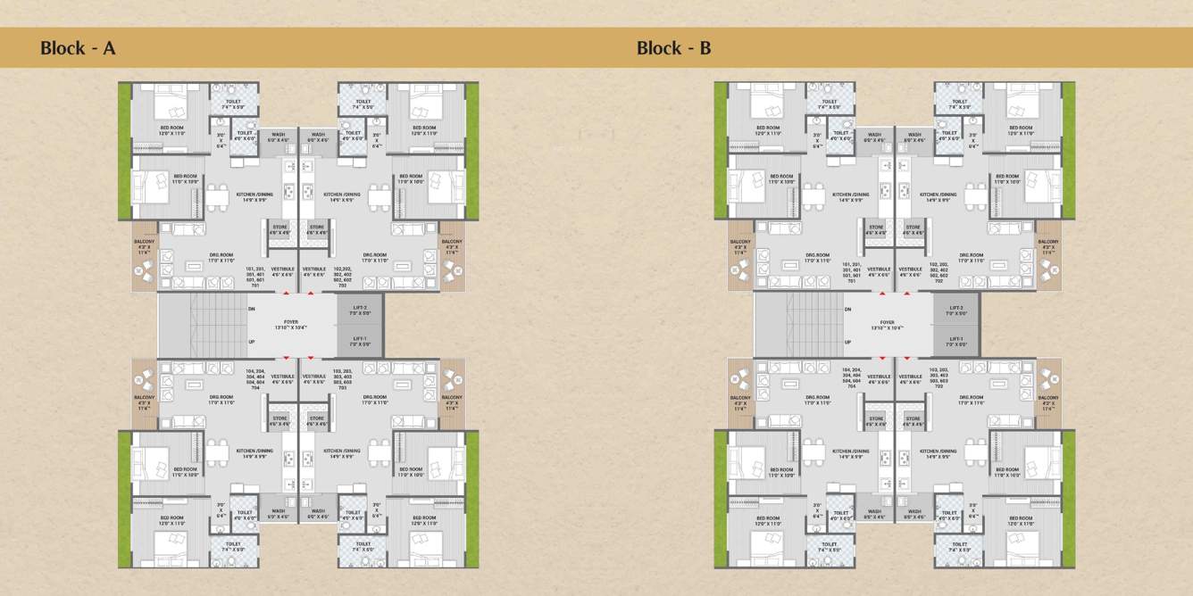  shree ram aries Block A To Block B Typical Cluster Plan