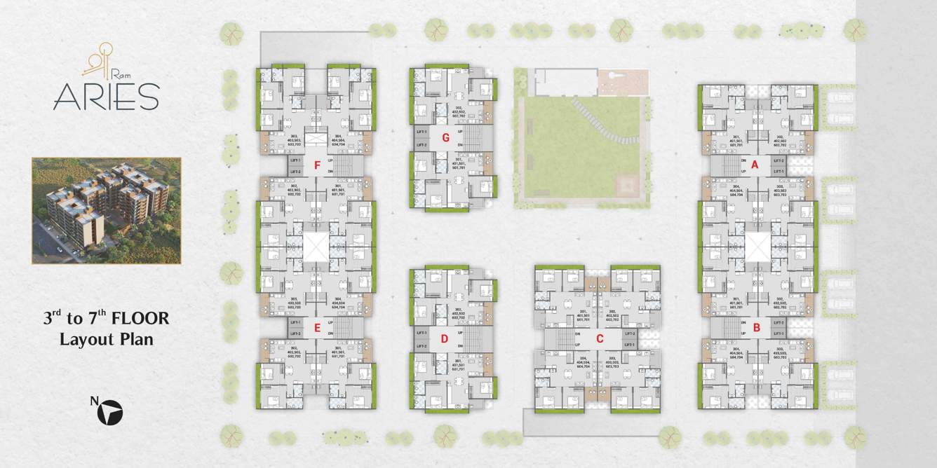  shree ram aries Block A To Block G Cluster Plan from 3rd to 7th Floor