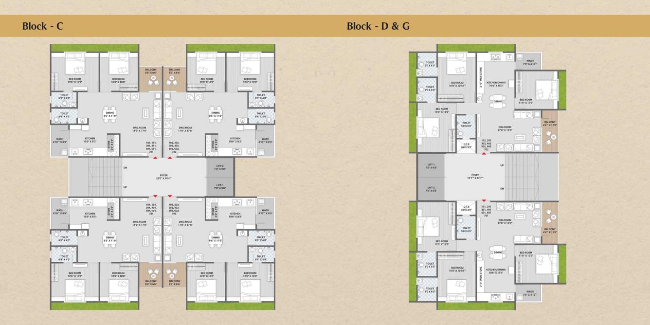  shree ram aries Block C, Block D, Block G Typical Cluster Plan