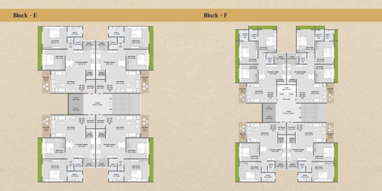  shree ram aries Block E And Block F Typical Cluster Plan