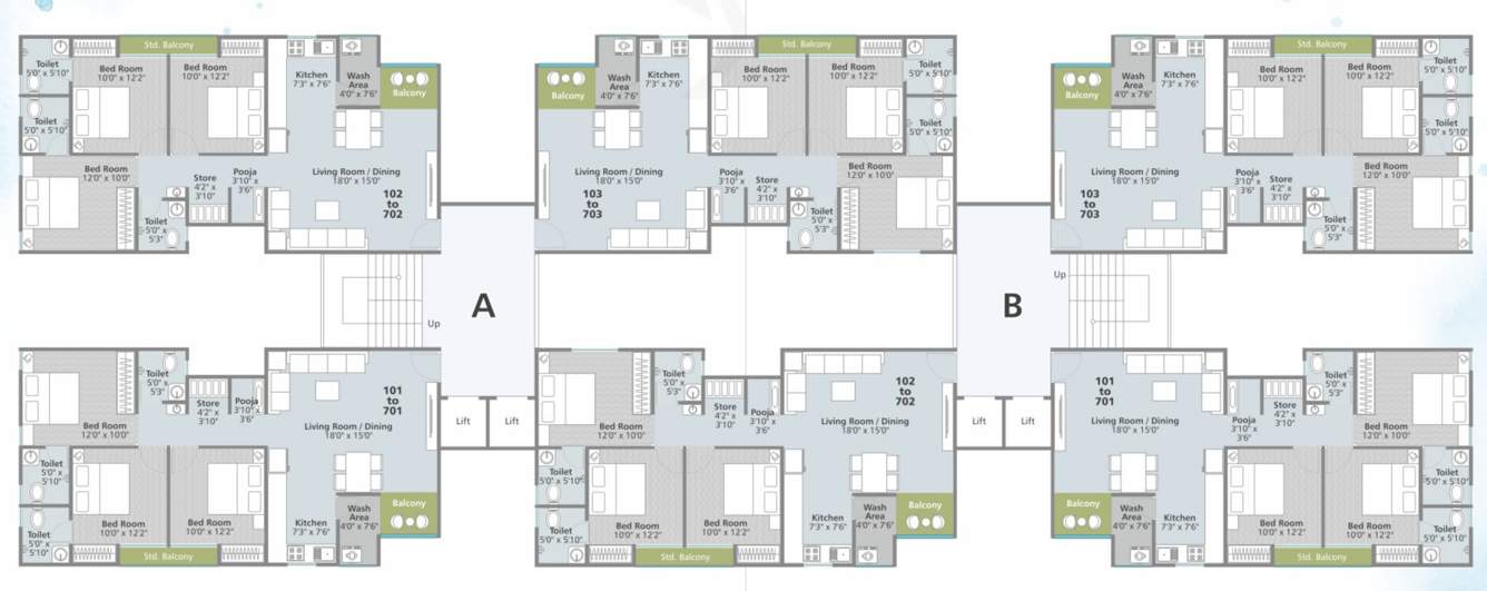 shivalay bliss phase 2 Block A Cluster Plan From 1st To 7th Floor