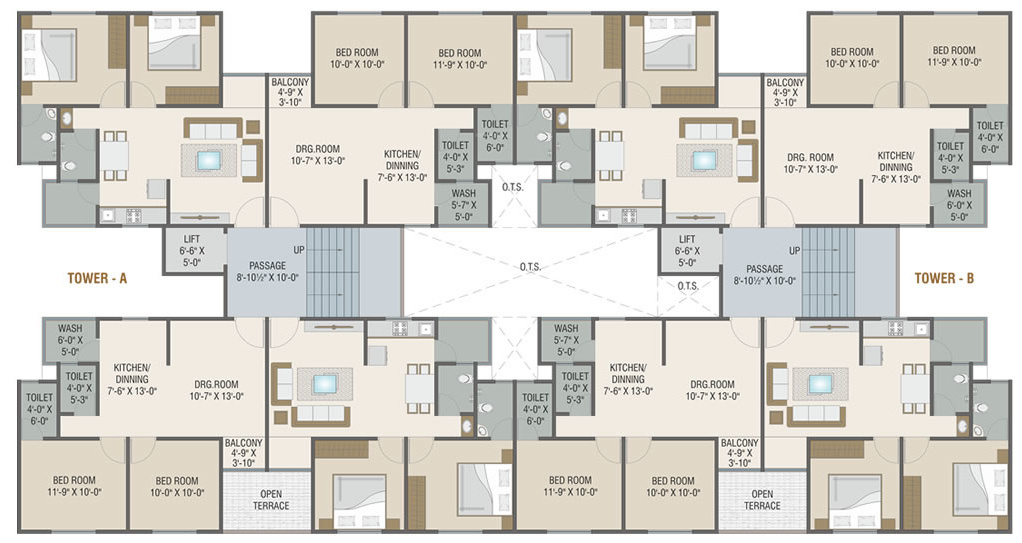  om aashtha Block A,B Cluster Plan For Typical Floor