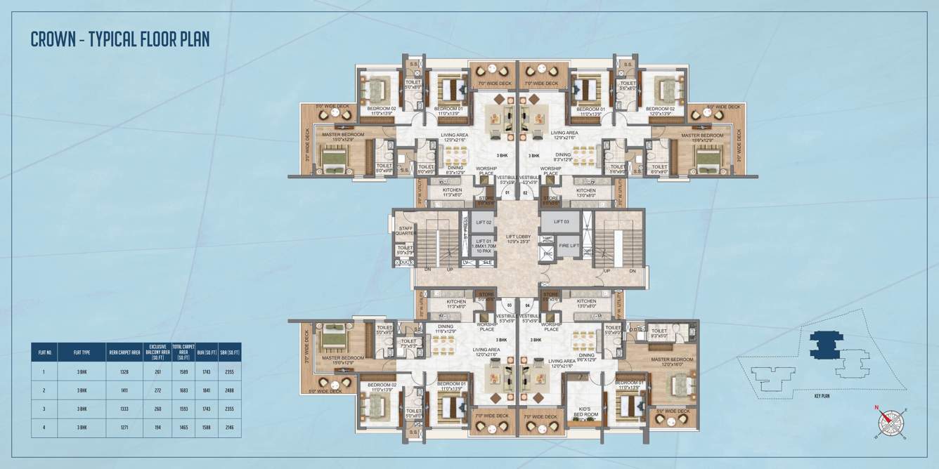  levels Block B Cluster Plan for Typical Floor