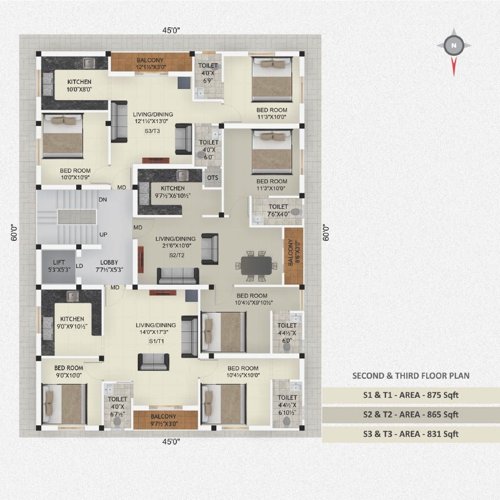  sai-krishna-flats Sai Krishna Flats Cluster Plan from 2nd to 3rd Floor