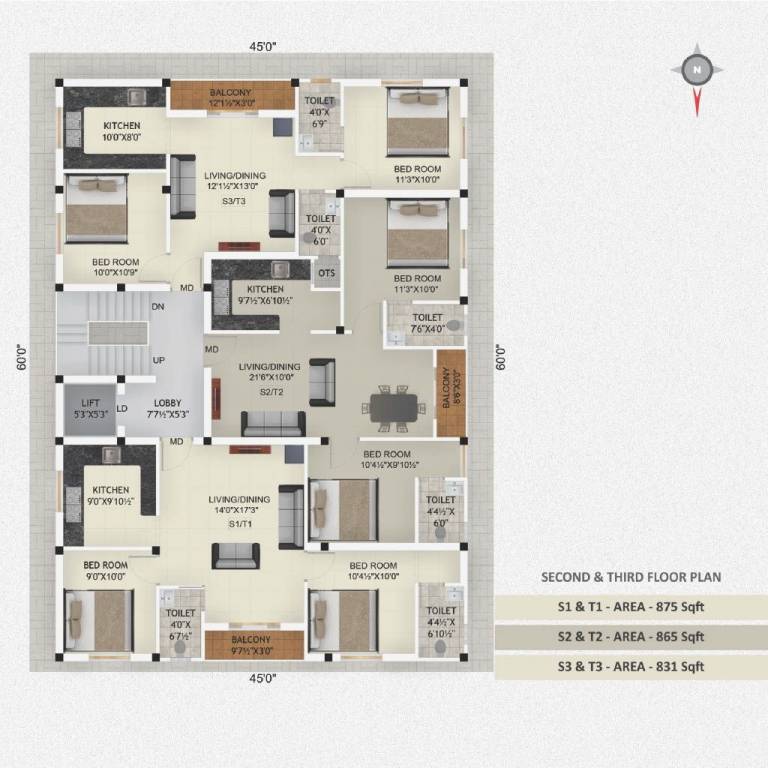  sai krishna flats Sai Krishna Flats Cluster Plan from 2nd to 3rd Floor