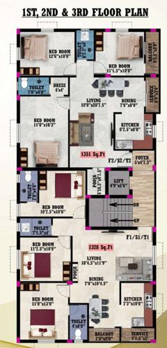  harini-apartments Harini Apartments Cluster Plan from 1st to 3rd Floor