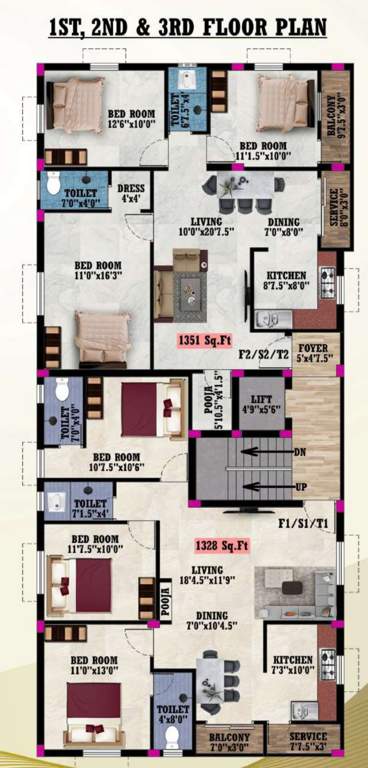  harini apartments Harini Apartments Cluster Plan from 1st to 3rd Floor
