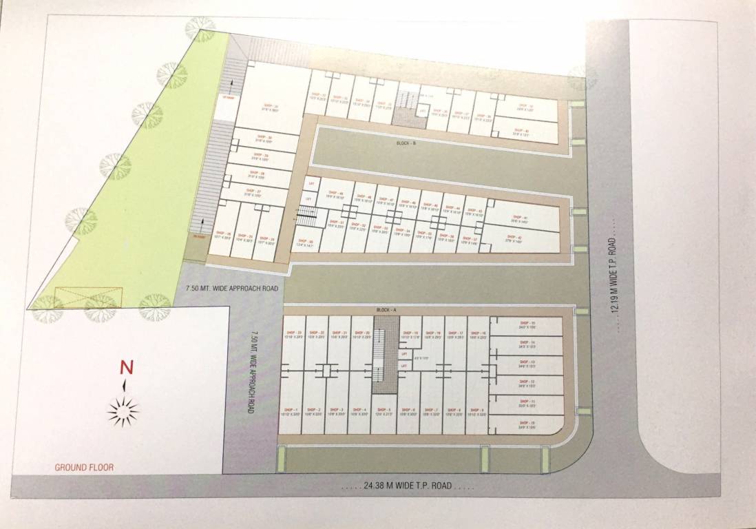  pushpak corner Block A & B Ground Floor Cluster Plan