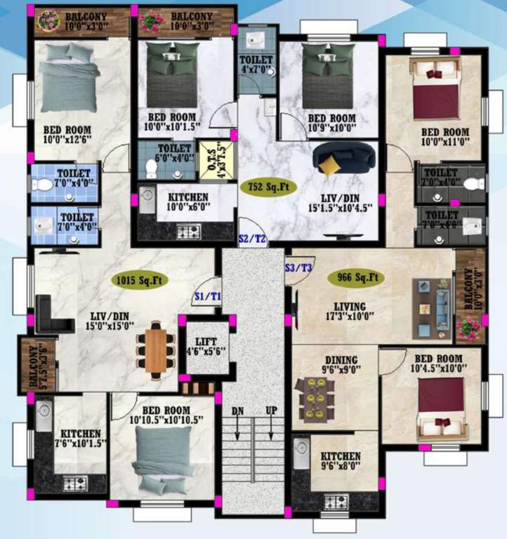  srinidhi apartments Cluster Plan From 2nd To 3rd Floor