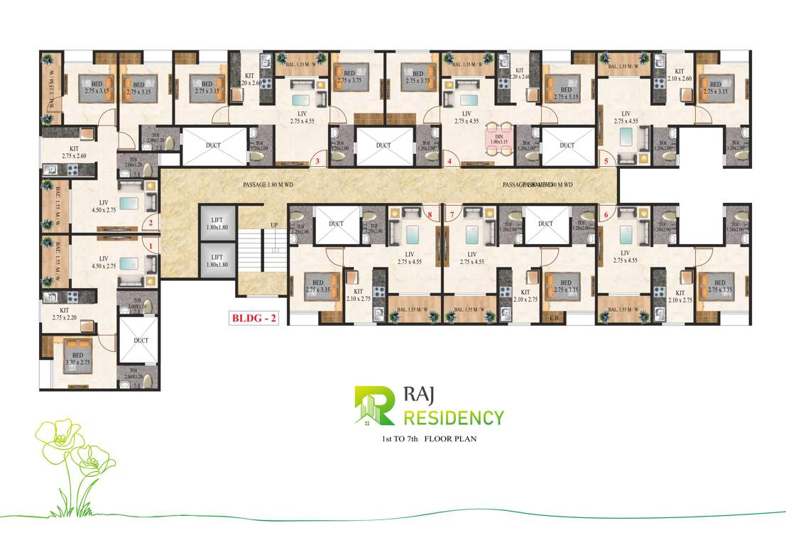  raj residency Wing B Cluster Plan from 1st to 7th Floor