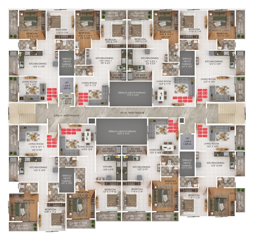  vastu sqaure 2 Vastu Sqaure 2 Cluster Plan from 1st to 7th Floor