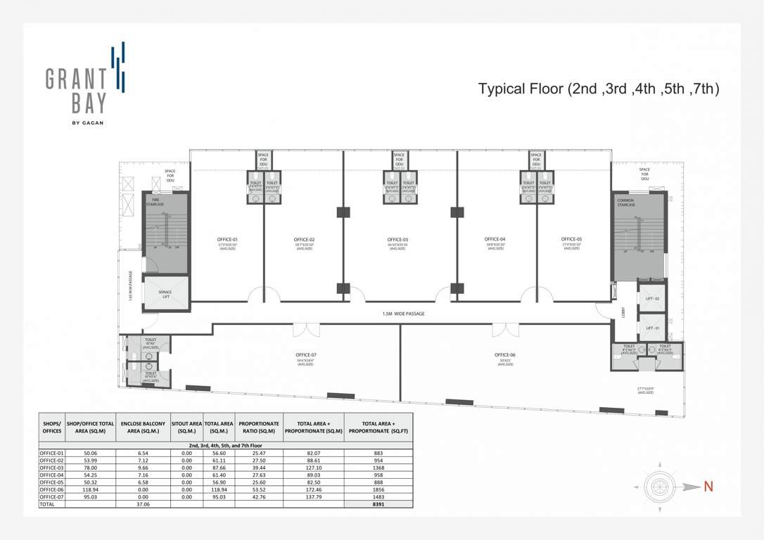  bay Grant Bay Commercial Cluster Plan from 2nd to 7th Floor