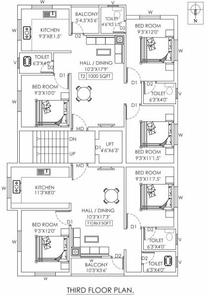  padhmavathy-flats Padhmavathy Flats Cluster Plan for 3rd Floor