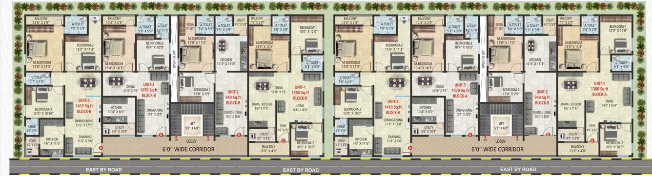  sun view homes Block A And B Cluster Plan For Typical Floor Plan