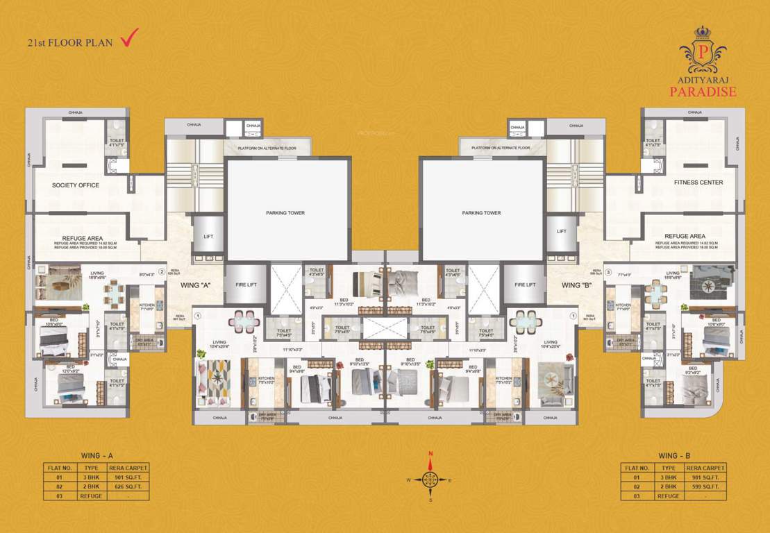  sagar sangeet chs adityaraj paradise Wing A and B Cluster Plan for 21th Floor