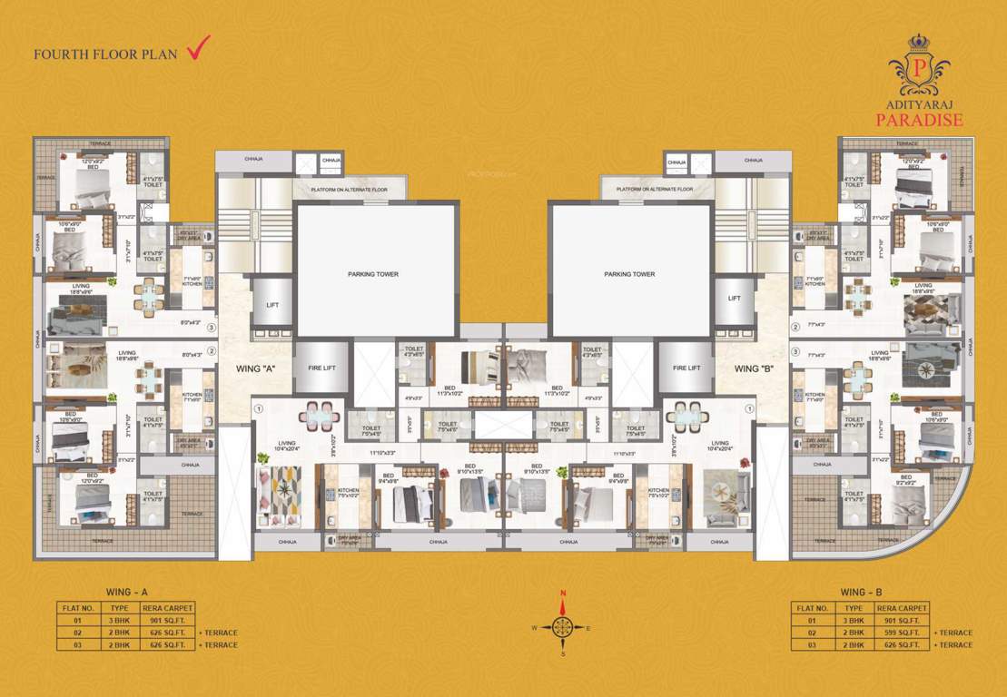 sagar sangeet chs adityaraj paradise Wing A and B Cluster Plan for 4th Floor