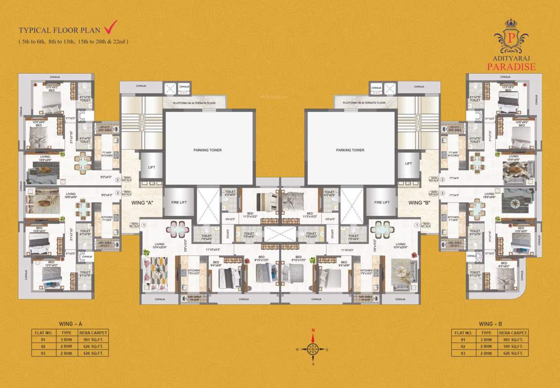  sagar sangeet chs adityaraj paradise Wing A and B Cluster Plan for Typical Floor