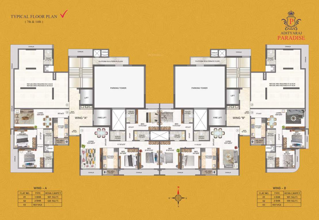  sagar sangeet chs adityaraj paradise Wing A and B Cluster Plan from 7th to 11th Floor