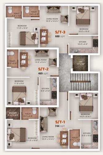  hariharan-apartment Hariharan Apartment Cluster Plan From 2nd To 3rd Floor