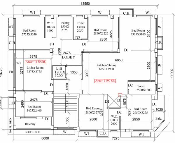  shiuli-shimul Block A And B Cluster Plan For Typical Floor Plan