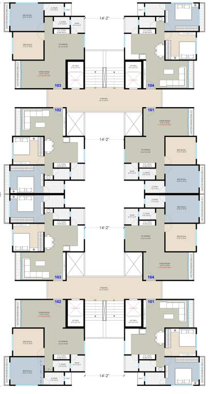  garnet Block E,F Cluster Plan From 1st To 14th Floor