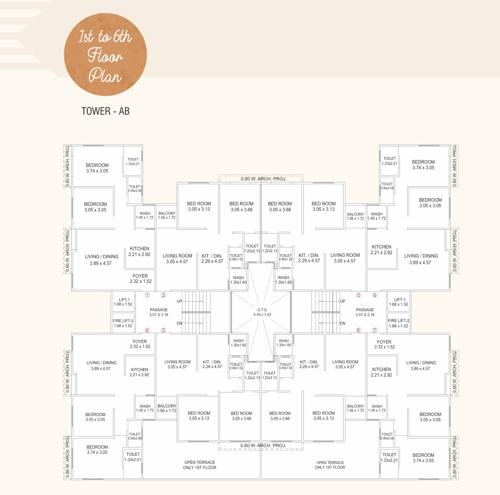  kishan-sapphire Tower AB Cluster Plan from 1st to 6th Floor