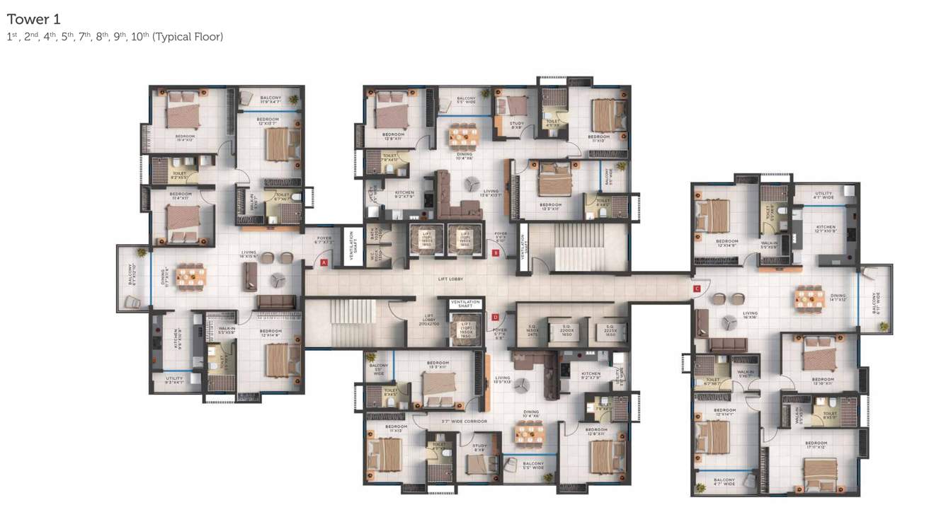  prestige Tower 1 Cluster Plan from 1st to 10th Floor