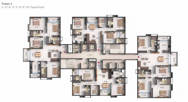 Tower 1 Cluster Plan from 1st to 10th Floor prestige Tower 1 Cluster Plan from 1st to 10th Floor
