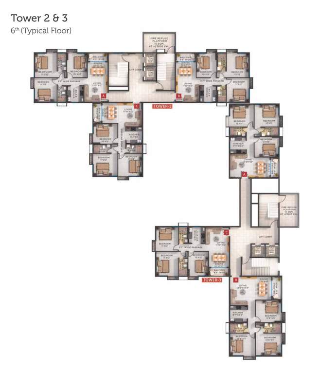  prestige Tower 2 & 3 Cluster Plan for 6th Floor