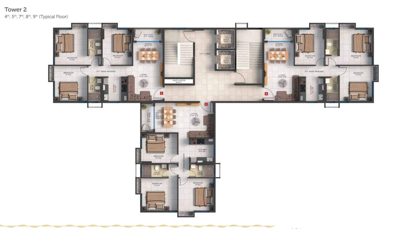  prestige Tower 2 & 3 Cluster Plan from 4th to 9th Floor
