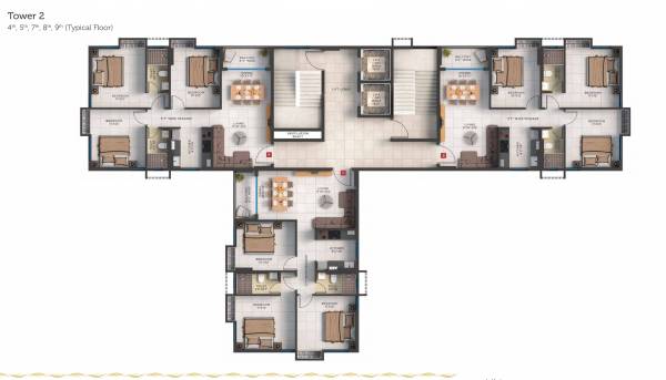 Tower 2 & 3 Cluster Plan from 4th to 9th Floor prestige Tower 2 & 3 Cluster Plan from 4th to 9th Floor
