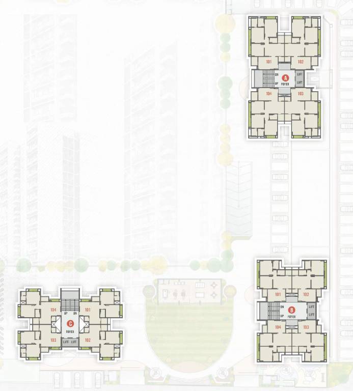  park Block A,B,C Cluster Plan For Typical Floor Plan