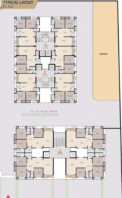 kedar hills Block A,B,C Cluster Plan For Typical Floor Plan