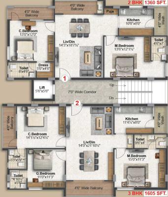  auroville-homes-block-a Auroville Homes Block A Cluster Plan For Typical Floor Plan