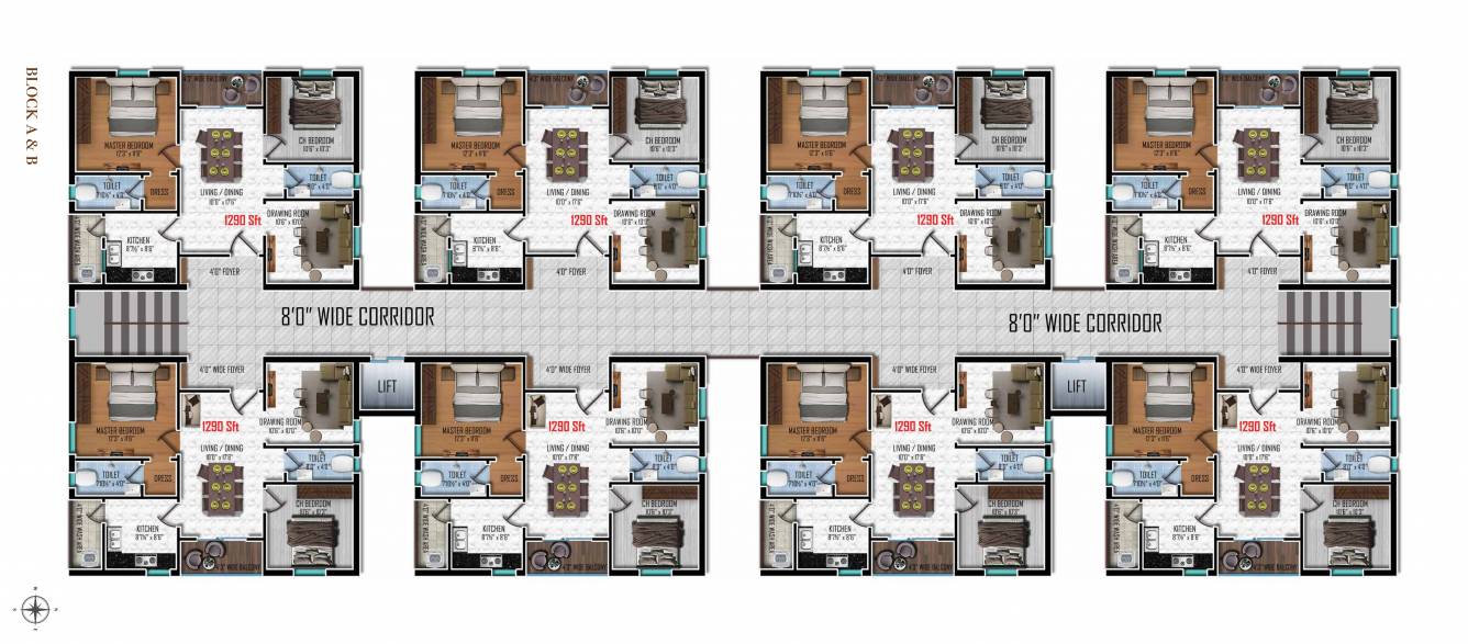  middle town Block A And B Cluster Plan for Typical Floor