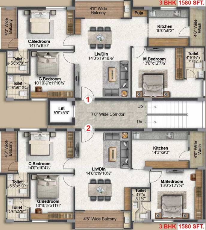  auroville homes Block B Cluster Plan For Typical Floor Plan