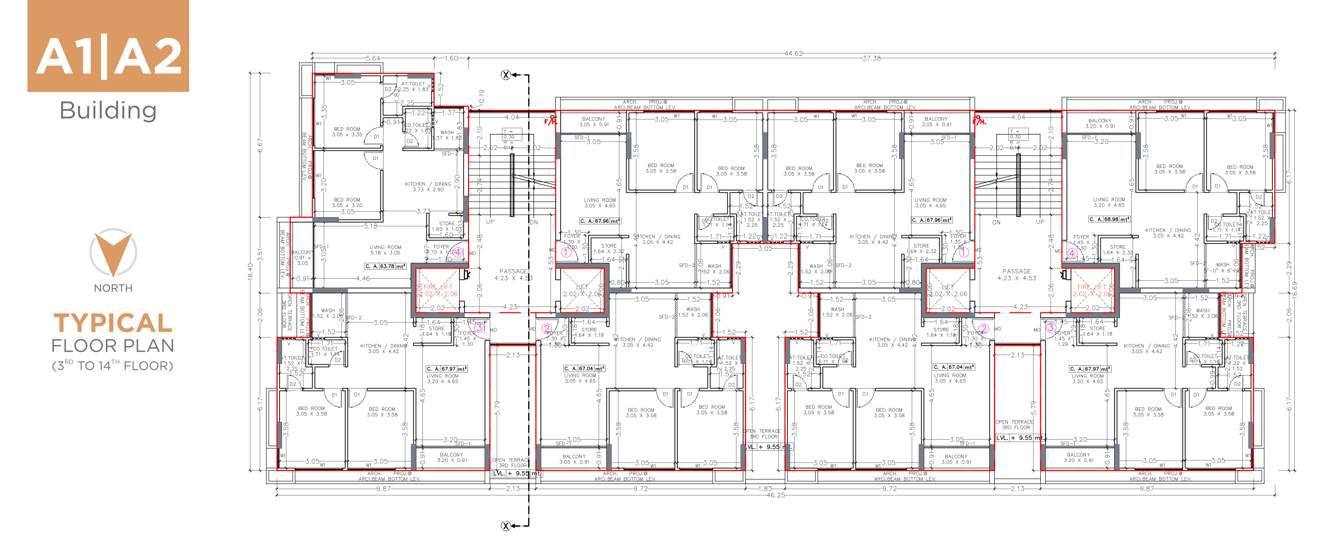  trident Block A To A1 Cluster Plan from 3rd to 14th Floor