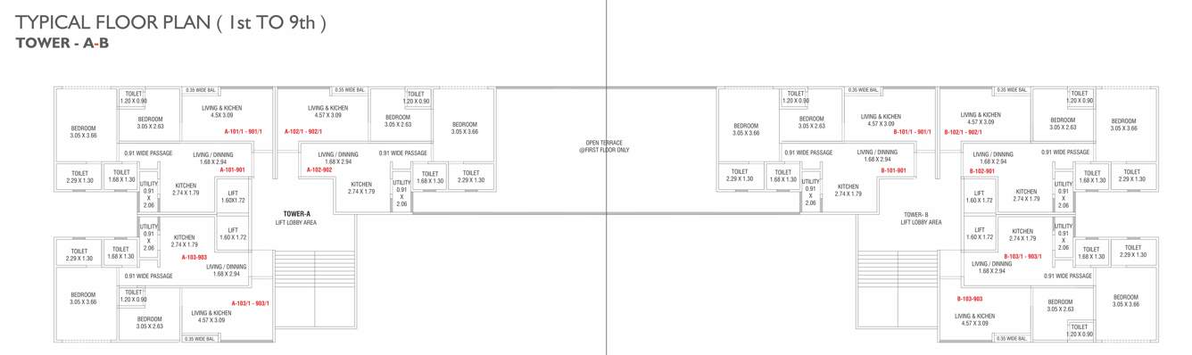 landmark brushellz ii Block A And B Cluster Plan from 1st to 9th Floor