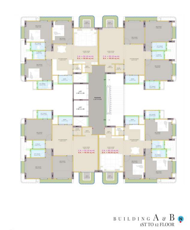 shivalik crown A To B Cluster Plan From 1st To 12th Floor
