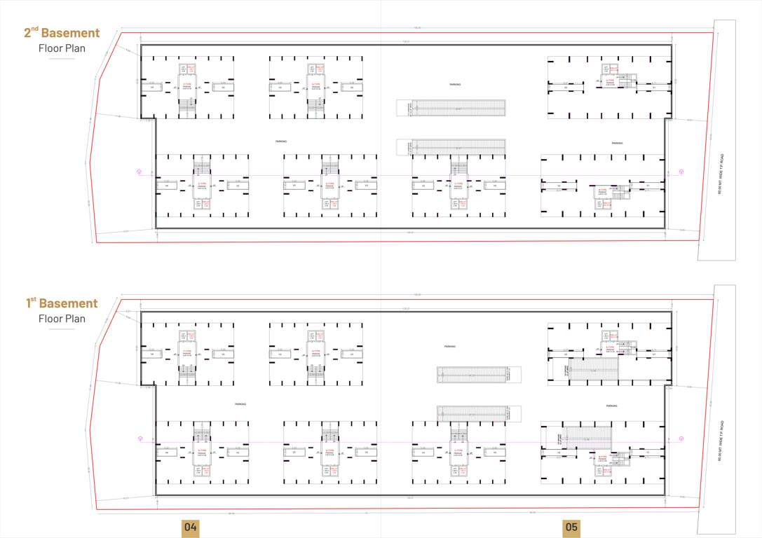 meera heights Block A To G Cluster Plan from 1st to 2nd Basement Floor