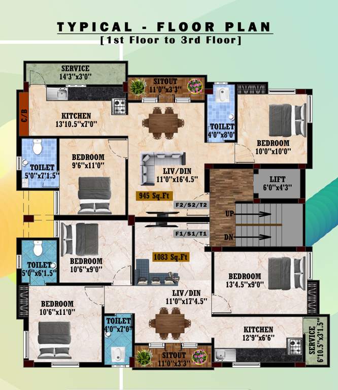  homes royal blue Homes Royal Blue Cluster Plan from 1st to 3rd Floor