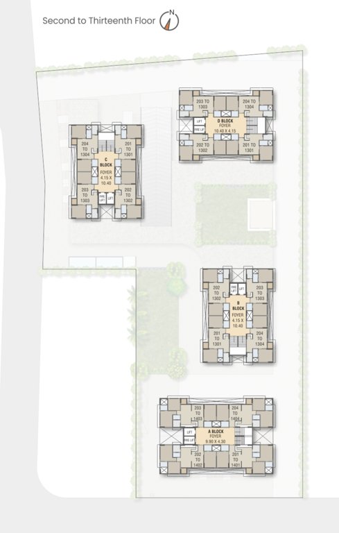  sparsh arham Block A To D Cluster Plan from 2nd to 13th Floor