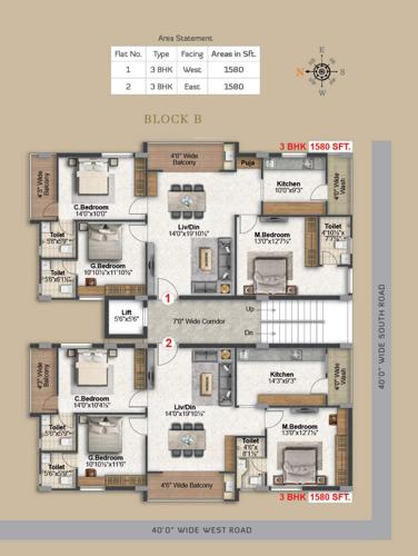  auroville-block-b Block B Cluster Plan from 1st to 5th Floor