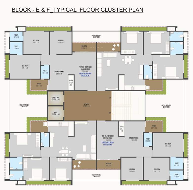  the sahajanand green Block E And F Cluster Plan for Typical Floor