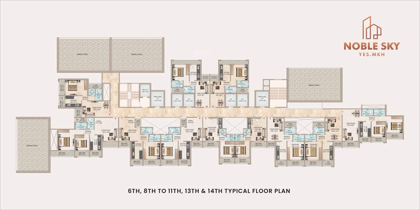  noble sky Building No 1 Cluster Plan from 6th, 8th To 11th, 13th, 14th Floor