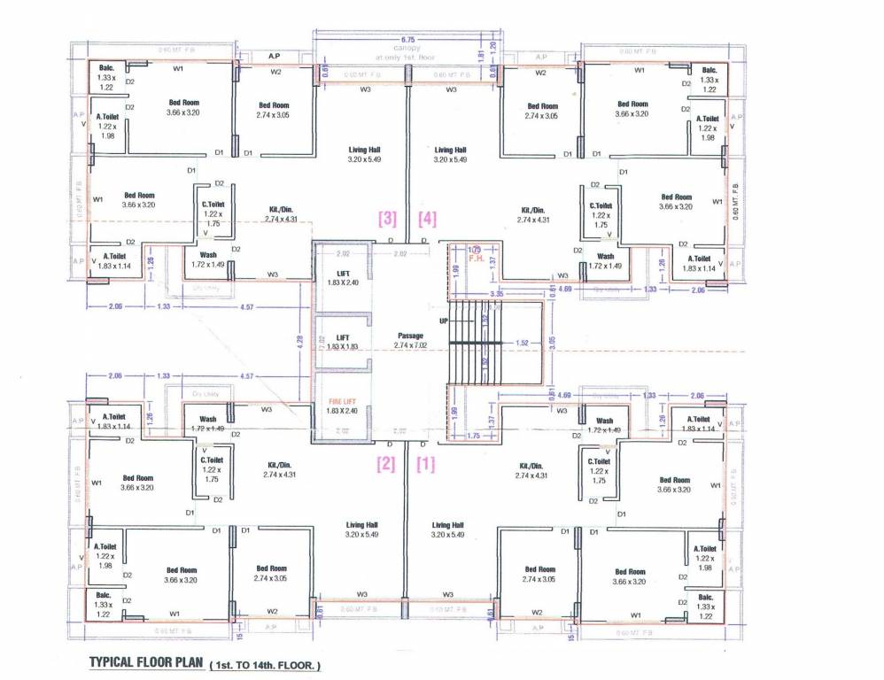  residency A1, A2 Cluster Plan from 1st to 4th Floor