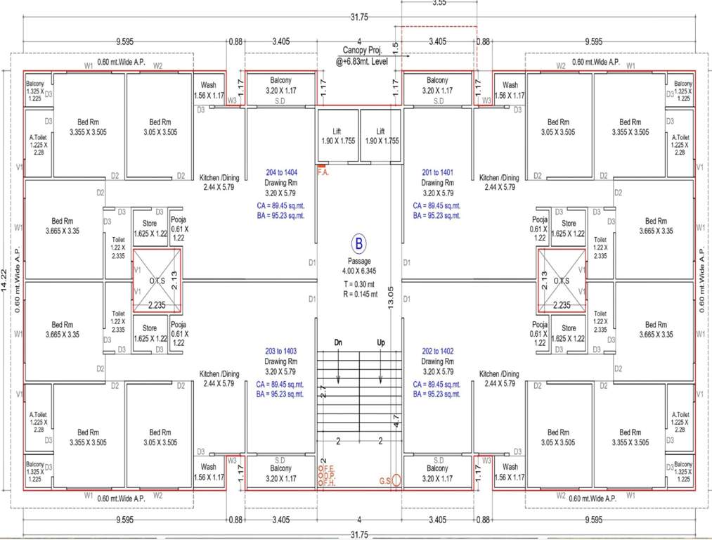vardhman residency and jain aradhna bhawan Building B Cluster Plan From 1st To 13th Floor