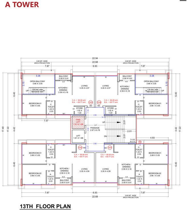 the shloka Block A Cluster Plan for 13th Floor