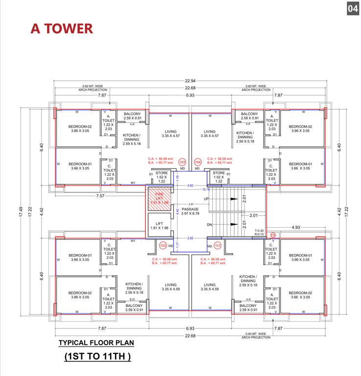 the shloka Block A Cluster Plan from 1st to 11th Floor